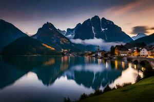 foto sfondo montagne, il cielo, lago, il città, il montagne, il città, il. ai-generato