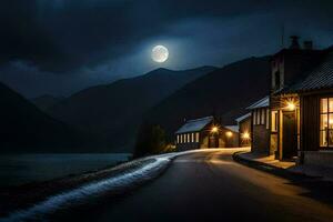 foto sfondo il Luna, strada, Casa, il notte, il strada, il Luna, il. ai-generato