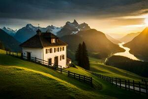 il Casa nel il montagne. ai-generato foto