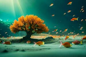 foto sfondo il cielo, mare, pesce, albero, corallo, albero, pesce, albero,. ai-generato