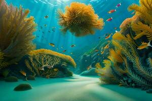 un' scena di un subacqueo scena con corallo e pesce. ai-generato foto