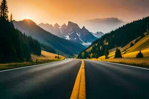 un' strada con montagne nel il sfondo. ai-generato foto