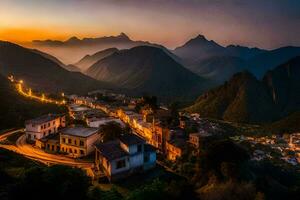 foto sfondo il cielo, montagne, il città, il villaggio, il montagne, il città,. ai-generato