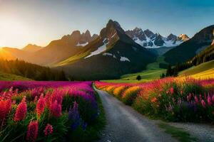 il strada per il montagne. ai-generato foto