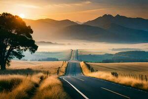 strada per il montagne a Alba. ai-generato foto