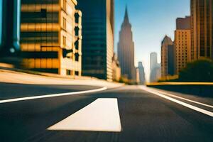 un' città strada con un' bianca linea su esso. ai-generato foto