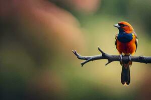 un' colorato uccello si siede su un' ramo. ai-generato foto