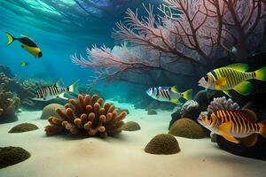 subacqueo scena con pesce e corallo scogliere. ai-generato foto