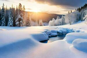 neve coperto rocce e alberi nel il neve. ai-generato foto