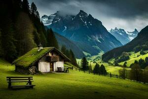 il Casa nel il montagne. ai-generato foto