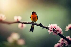 foto sfondo il sole, uccello, fiori, molla, il albero, uccello, molla, il. ai-generato