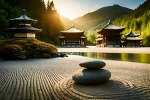 il zen giardino di il giapponese tempio. ai-generato foto