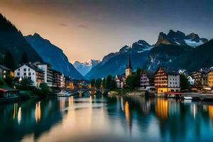 il cittadina di Hallstatt, Svizzera. ai-generato foto