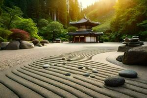 un' pagoda si siede nel il mezzo di un' giardino. ai-generato foto