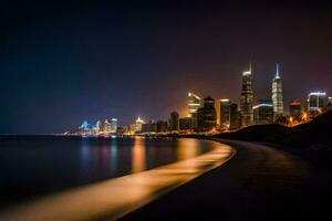 il Chicago orizzonte a notte. ai-generato foto