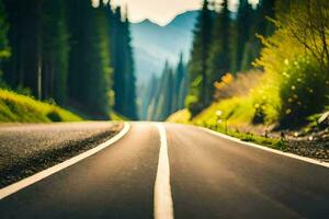 un' lungo vuoto strada nel il montagne. ai-generato foto