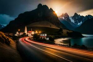 il strada per il lago. ai-generato foto