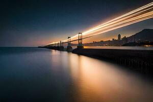 un' lungo esposizione fotografia di un' ponte a notte. ai-generato foto