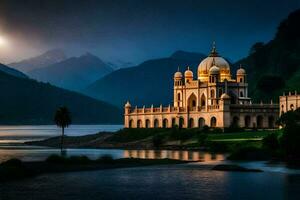 il Luna sorge al di sopra di il palazzo nel India. ai-generato foto