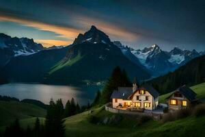 il Casa nel il montagne. ai-generato foto