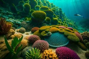 un' corallo scogliera con molti diverso tipi di coralli. ai-generato foto