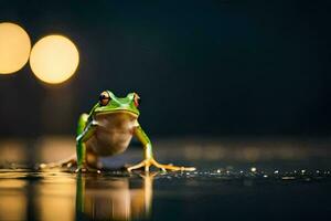 foto sfondo rana, il notte, il luce, il rana, il luce, il rana,. ai-generato