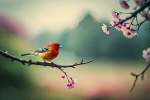 foto sfondo il cielo, uccello, molla, fiori, il uccello, molla, il uccello,. ai-generato