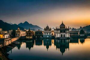 il città di Udaipur a tramonto. ai-generato foto