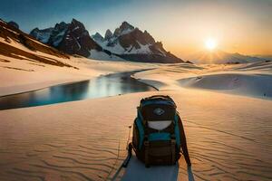 il sole sorge al di sopra di il montagne. ai-generato foto