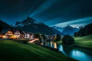 il villaggio di Altenburg, Svizzera, a notte. ai-generato foto