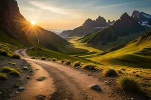 il strada per il montagne. ai-generato foto