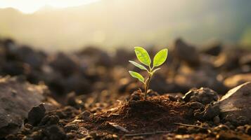 a partire dal un' minuscolo seme, un' semina pianta raggiunge in direzione il luce, un' testamento per il resilienza di vita. giardino e luce del sole concetto. ai generativo foto