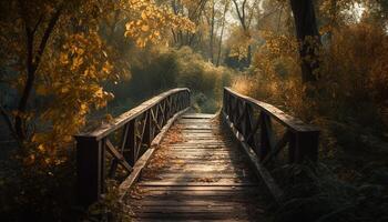 autunno foresta sentiero conduce per misterioso di fuga punto generato di ai foto