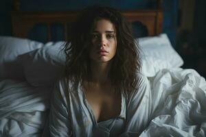 un' donna si sveglia su con ansia su Lunedi mattina, ai generativo foto