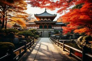 kyoto tempio ornato con vivace autunno ai generativo foto