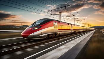 alto velocità treni da corsa lungo il brani ai generativo foto