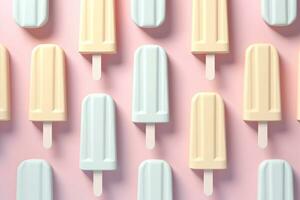 colorato ghiaccio crema bastoni su pastello sfondo - dolce estate dolcetti,creato con generativo ai tecnologia. foto