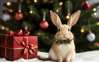 coniglietto festeggiare Natale nel stile ai generato foto