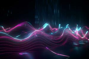 astratto futuristico sfondo con rosa, blu e viola neon Linee. il musicale onda. ai generato illustrazione. foto