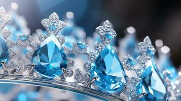 un' tiara fatto di blu e bianca diamanti, generativo ai foto