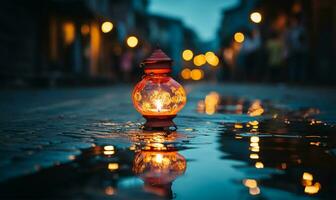 bellissimo Diwali diya con ardente candele su buio sfondo ai generato foto
