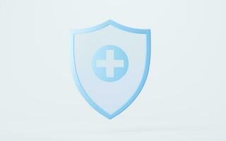 blu scudo con medico cartello, 3d resa. foto
