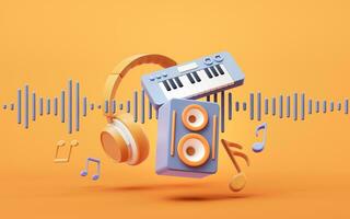 musica strumenti con cartone animato stile, 3d resa. foto