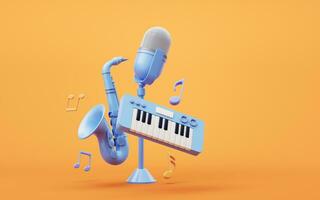 musica strumenti con cartone animato stile, 3d resa. foto