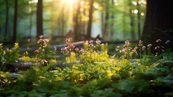 vario tipi di fiori crescere nel il profondità di il naturale foresta ai generativo foto