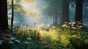 vario tipi di fiori crescere nel il profondità di il naturale foresta ai generativo foto