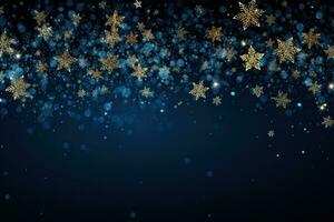 blu Natale sfondo con i fiocchi di neve e stelle.ai generato foto