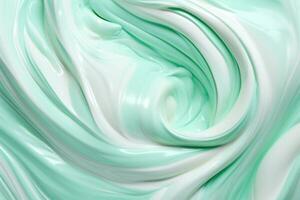 frustato crema struttura. sfondo di bianca e verde turbinii nel un' liquido form.ai generato foto