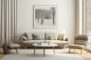 un' scandinavo medio secolo casa minimalista interno design ai generativo foto