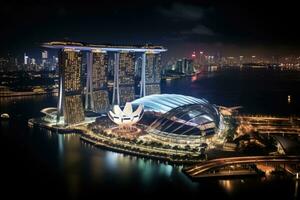 Singapore marina baia sabbie a notte, marina baia la zona a notte, Singapore, ai generato foto